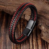 Odos Virvės Apyrankė Vyrams Nerūdijančio Plieno Pintos Odos Apyrankė Raudonos Odos Papuošalai Rankų Darbo Reguliuojama black&17cm black