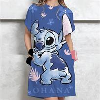 Moteriška didelio dydžio vasarinė Disney Lilo&Stitch marginta trumpomis rankovėmis apvalios apykaklės laisvalaikio marškinėlio suknelė laisvalaikio seksuali suknelė laisva suknelė XXXL gray