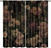 Gėlėtos Blackout užuolaidos   Rustic Watercolor Botaninis Rožės Vintažiniai Lapai Augalas Boho Gotikinis Spaudinys Langų Apmušalai   svetainei 100*130 HOOK 1pcs black