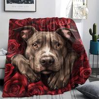 Pitbull and roses,pattern Flannel Blanket, High quality Comfortable for All Seasons, Home Decor, Warmth and Comfort, Perfect for Gifts. 80cm x 120cm gray