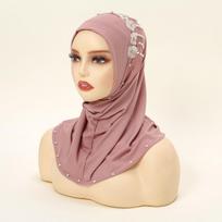 Ramadanas Islamo Musulmoniškas Pošalmis Karoliukais Gėlėtas Šydas Hidžabas Kaklo Dangtelis Galvos Skaros Musulmoniška Skara Turbanai beige