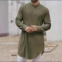 Vyriška musulmoniška suknelė ilgomis rankovėmis, apranga, medvilninė linija, megztinis, kaftan, chalatas, vyrai, jubba thobe, Pakistanas, Saudo Arabija, kaftan, islamo viršus L armijos žalia spalva