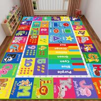 Edukacinis ABC kilimas vaikams su skaičiais ir gyvūnais, ikimokyklinis mokomasis kilimas miegamajam, žaidimų kambariui ir klasei 50cm x 80cm blue