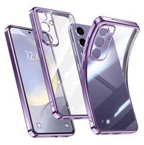 Prabangus silikoninis minkštas dėklas Samsung Galaxy S24 S23 S22 S21 Plus FE itin plonas dengtas permatomas galinis dangtelis skaidrus atsparus smūgiams S24 violetinė