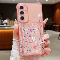 Kortelių dėklas Piniginė Telefono dėklas Samsung Galaxy A56 A55 A25 A15 A16 5G S25 Edge S23 S22 Ultra S24 FE Mažos gėlės Minkštas TPU dangtelis Galaxy S25+ brown