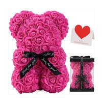 Amžinas rožių meškinas 25 cm - Dovana Motinos dienai ir Valentino dienai dovanų dėžutėje 25cm Rose Bear + Gift Box + Warm Light purpurinė
