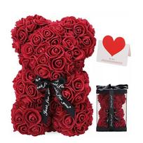 Amžinas rožių meškinas 25 cm - Dovana Motinos dienai ir Valentino dienai dovanų dėžutėje 25cm Rose Bear + Gift Box + Warm Light vyno raudonos spalvos