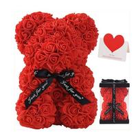 Amžinas rožių meškinas 25 cm - Dovana Motinos dienai ir Valentino dienai dovanų dėžutėje 25cm Rose Bear + Gift Box + Warm Light raudona