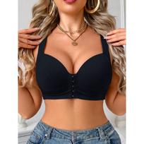 Moteriška belaidė liemenėlė su priekine sąsaga, push-up efektu, besiūlė, patogi, pakelianti, su plačiomis petnešėlėmis 2XL juoda