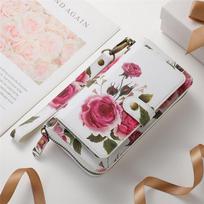 Apyrankė Nuimama Piniginė Odinė Gėlių Dėklas iPhone 16 15 14 Plus 13 12 11 Pro Max XR XS Kortelių Lizdas Užtrauktuko Dangtelis For iPhone 16 balta