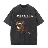 Skalbtas vintažinis žaidimo Dark Souls marškinėlis vyrams moterims retro gotikiniai roko marškinėliai vyriškas punkoversize marškinėlis S black