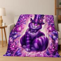 Svajojantis Česhyro katinas Alisa Stebuklų šalyje Animacinis flanelinis pledas, Jaukus minkštas apklotas namams, miegamajam, lovai, sofai, dangalas, dovana vaikui 75x90cm