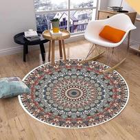 Bohemiškas apvalus kilimas su gėlių mandalos raštu – Neslystanti grindų kilimėlis bohemiškam namų dekorui Diameter 60cm gray