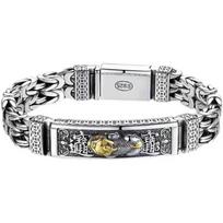 2026 retro copper coin Pixiu men's bracelet personality domineering creative fashion thrusting buckle for boyfriend gift 18CM gray