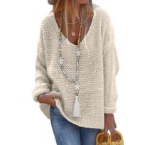 Megztinis, Moteriškas, Megztas megztinis, V formos iškirptė, Ilgomis rankovėmis, Megzta viršutinė dalis, Šiltas, Laisvalaikio viršutinė dalis XXXL beige