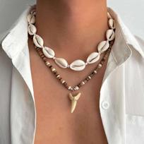 IngeSight.Z Boho 2 vnt./rinkinys Šukutės Ryžių Karoliukų Grandinėlė Rykliuko Danties Pakabukas Karoliai Madingas Vasaros Paplūdimio Geometrinis Choker Kaklo Papuošalas brown