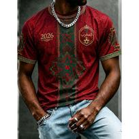 2026 Maroko Futbolo Gerbėjų Marškinėliai Vyriški Raudoni Raidžių Spaudos Trumpomis Rankovėmis T-shirt Komandos Futbolo Sirgaliaus Laisvalaikio Sportinis Džersis Viršus L black