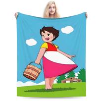 Heidi Blue Sky Alpine Picnic Scene Blankets Travel Flannel Throw Blanket For Living Room Warm Soft Quality Bedspread Gift Size: 75*100cm, Weight: 280 GSM