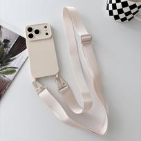 Saldainių spalvos silikoninis telefono dėklas, skirtas IPhone 17 13 12 16 E 15 14 11 Pro Max, su dirželiu per petį, karoliai, minkštas dangtelis iPhone 16e smėlis