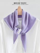 100% Australijos vilnos megztas trikampis šalikas-skara moteriškas rudens žiemos šiltas kaklo apsaugos šalikas dekoratyvinė maža skara 120x 38cm violetinė