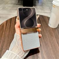 Cirkonio Blizgučių Telefono Dėklas Skirtas Samsung Z Flip 8 7 Galaxy Z Flip 7 FE 6 5 4 Galvanizuotas Rėmelis Apsauginis Dangtelis Centrinei Ašiai Galaxy Z Flip5 dangaus mėlyna spalva