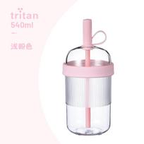 18oz Didelės talpos daugkartinis Tritan medžiagos Pieno arbatos sulčių šalto gėrimo puodelis su šiaudeliu Unisex Nešiojamas skaidrus plastikinis kavos puodelis 540ml šviesiai rausvos spalvos