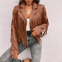 Women's Casual Loose Fit Color Long Sleeve Jacket with Tassel Lapel Collar S kava