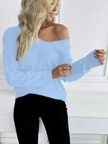 Women S Classic V Neck Pullover Sweater Long Sleeve Knit Top Autumn Winter Simple Casual Knitted Blouse Loose Fashion Clothing L dangaus mėlyna spalva