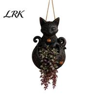 Spooky Succulents Holder Halloween Hanging Planter for Indoor Outdoor Use, Gothic Bat Cat Witch Raven Creepy Crow Pot Plant Holder, Wall Mounted Porch 15cm A black