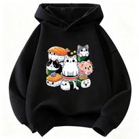 Funny Sushi Cat Food Design Printed Hoodie Kids Cat Children'S Sweatshirt Hoody For Boys Girls Spring Y2K Casual Hoodies 130 juoda