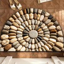 River Rock Pebble Mat – Semi-Circle Natural Stone Design, Non-Slip Bathroom Shower Rug 50x160cm 20x63inch black
