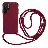 „Crossbody“ kaklo dirželis, dirželis, telefono dėklas, skirtas Samsung Galaxy S24 S23 S22 Ultra S21 S20 FE A14 A53 A54 A12 A22 A32 A52 A51 minkštas silikoninis galinis dangtelis samsung A71 4G raudona