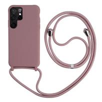 „Crossbody“ kaklo dirželis, dirželis, telefono dėklas, skirtas Samsung Galaxy S24 S23 S22 Ultra S21 S20 FE A14 A53 A54 A12 A22 A32 A52 A51 minkštas silikoninis galinis dangtelis Samsung S23FE šviesiai rausvos spalvos