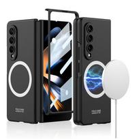 Dėklas Samsung Galaxy Z Fold 4 5g, Magnetinis, su belaidžiu įkrovimu, Galaxy Z Fold 4 su grūdinto stiklo plėvele, Fold4 Funda Case & Screen Protector juoda