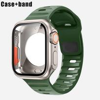 Silikoninis dirželis + dėklas Apple laikrodžio apyrankei 44 mm 45 mm 41 mm 40 mm grūdinto stiklo dangtelį pakeisti į Ultra, skirtas iWatch serijai 8 7 SE 6 5 3 45mm armijos žalia spalva