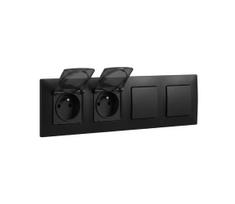 Legrand-Dvivietė lauko rozetė 250V/16A ir dvigubas vienpolinis jungiklis Nr. 1 NILOE
