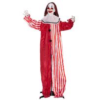 Animatroninė klouno dekoracija su LED akimis ir garso aktyvinimu, raudona/balta, 70 × 16 × 165 cm