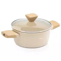 Puodas su keramine danga ir stikliniu dangčiu, smėlio spalvos, 20 cm