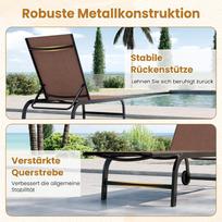 Lauko gultas su ratukais ir 6 padėčių atlošu, rudas, 190–164 × 69 × 36–101 cm