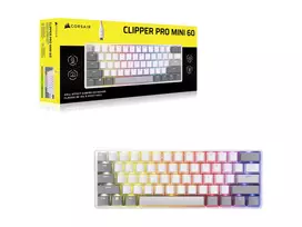 CORSAIR CLIPPER PRO MINI 60 Hall Effect Gaming Keyboard, Backlit RGB LED, CORSAIR MGX Core, White , PBT DS Keycaps