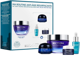 Biotherm veido priežiūros rinkinys – Blue Pro-Retinol koreguojantis veido kremas 50 ml + Life Plankton Elixir regeneruojantis serumas 7 ml + Blue Therapy naktinis kremas nuo senėjimo požymių 15 ml + Blue Therapy paakių kremas nuo senėjimo požymių, 15 ml