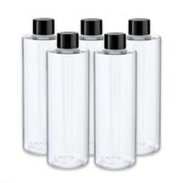 250 ml skaidrus PET buteliukas su juodu 24/410 dangteliu, 5 vnt. rinkinys