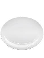 Lyngby Porcelæn - Rhombe Ovalt Serveringsfad 35X26.5 Hvid - Serviravimo lėkštė - Balta
