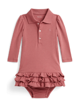 Ralph Lauren Baby - Ruffled Soft Cotton Polo Dress & Bloomer - Suknelė kūdikiui ilgomis rankovėmis - Rožinė