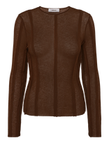 Topshop - Tsbelma L/S O-Neck Sheer Top Jrs - Marškinėliai ilgomis rankovėmis - Ruda