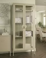 Beliani Vitrina su stikline spintele GLEORA metalinė šviesiai smėlio spalvos