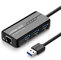 UGREEN HUB USB-A 3.0 to 3x USB-A / 1x RJ45 1000Mbps - Juodas