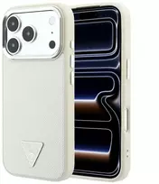 Dėklas Guess Grained Triangle Logo MagSafe, skirtas iPhone 18 Pro Max / 17 Pro Max, smėlio spalvos