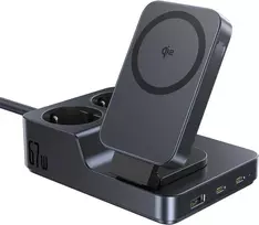 Baseus įkrovimo stotelė su 2 AC lizdais, 67 W USB-C ir Qi2 15 W belaidžiu įkrovimu