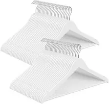 Songmics Drabužių pakabos siauros, iš beržo medienos, baltos, 43 × 0,8 × 21 cm, 50 vnt.